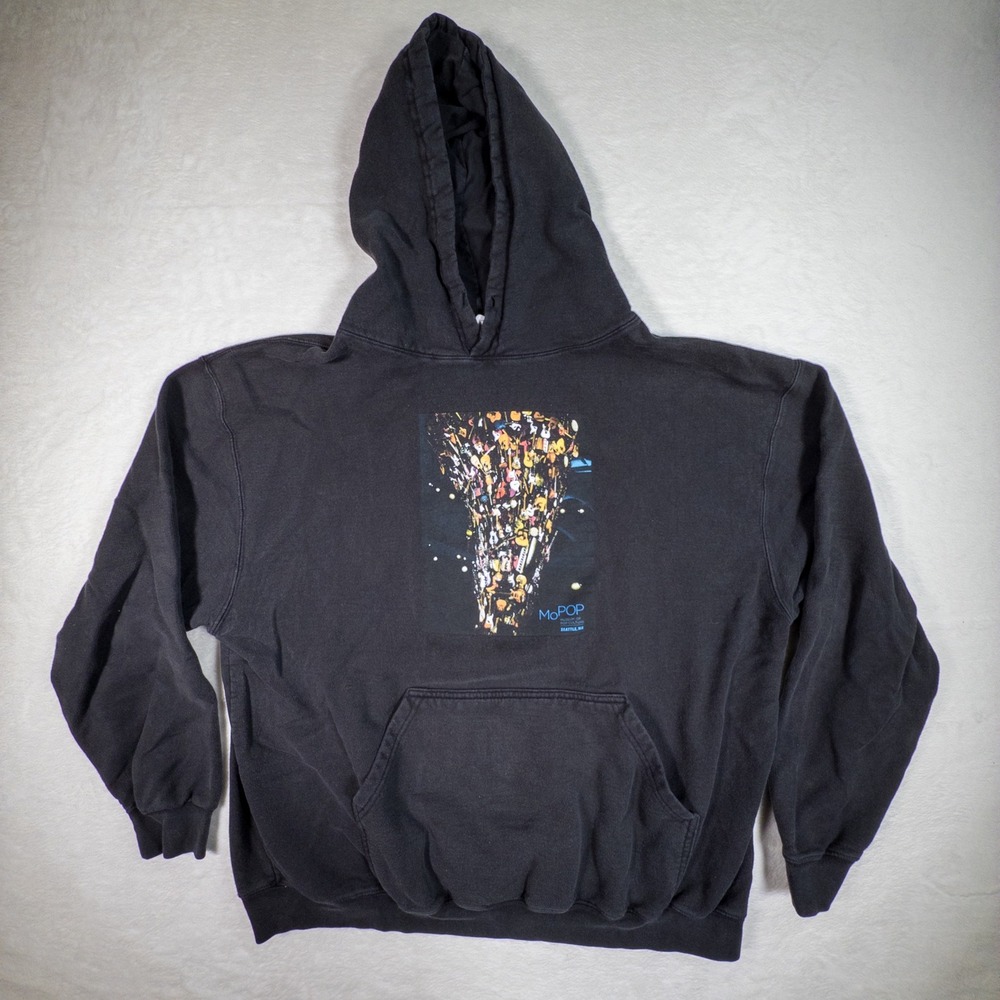 MoPOP Museum of‎ Pop Culture Seattle Graphic Print Hoodie Sweatshirt XL Black